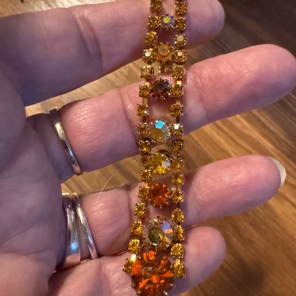 🚨 OOAK Vintage Swarovski 1990’s lariat Gold/Orange vintage choker Necklace - Picture 2 of 8